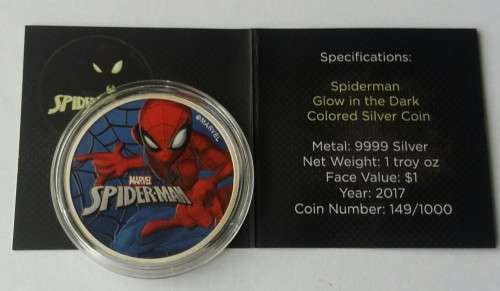 2017 SPIDERMAN 1OZ 9999 SILVER COLOUR COIN (MINTAGE OF 1000)