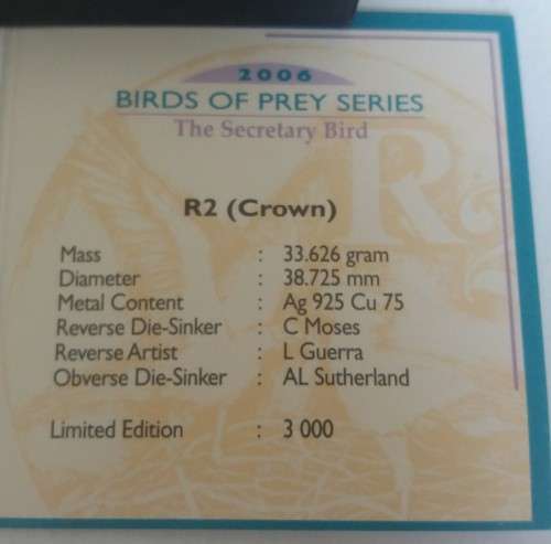 2006 PROOF SILVER R2 CROWN THE SECRETARY BIRD