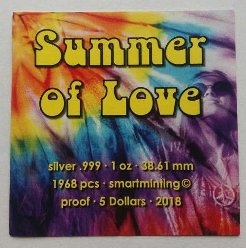 1OZ PROOF SILVER `SUMMER OF LOVE`  ( MINTAGE 1968)