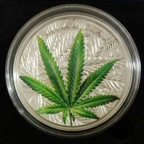2016 PROOF 1OZ SILVER CANNABIS SATIVA COIN (MINTAGE 999)