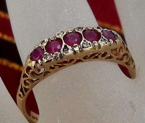 Vintage Ring - Genuine Mined Rubies and Diamond Chips! 9ct Gold!
