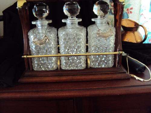 ANTIQUE TANTALUS DECANTER CADDY 1885 LOCKABLE