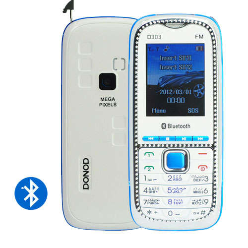 Cellphone Dual TF Card Slot Bluetooth FM Flashlight Phone White + Blue