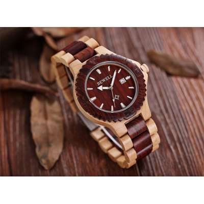 WOODEN WATCH 2544 Date Function Men Japan Quartz Watch with Maple Band  -  RED FREE DELIVERY