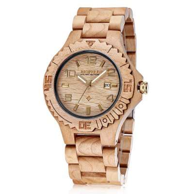 WOODEN WATCH 2544 Date Function Men Japan Quartz Watch with Maple Band  -  GOLD