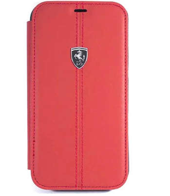 APPLE IPHONE X/XS Ferrari Genuine Red Leather Heritage Bookstyle Case