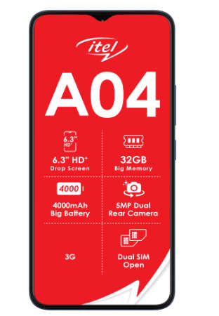 Itel A04 3G 32GB Dual Sim - Black