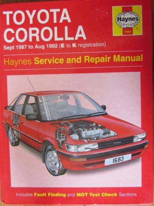 Toyota Corolla Haynes Service and Repair Manual-Sept 1987 to Aug 1992(E to K Registration)