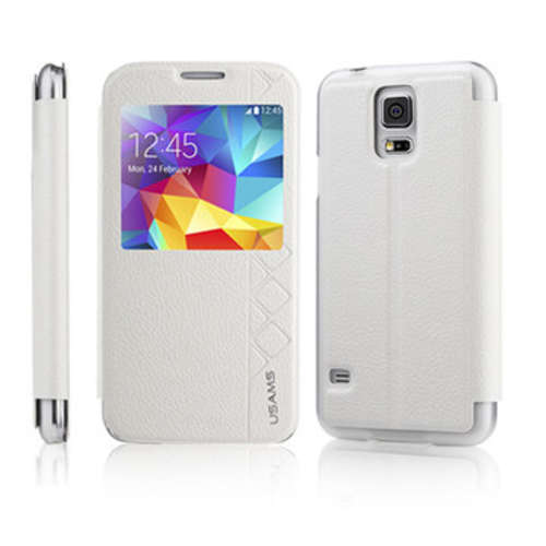USAMS SMART COVER PROTECTION SLIM FLIP S-VIEW LEATHER CASE FOR SAMSUNG GALAXY S5 (White)