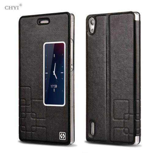 Smart Wake up & Sleep S View Window case for Huawei Ascend P7 (Black)