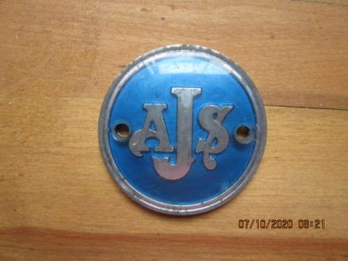 Great find...Vintage AJS Motorcycle tank Badge.. Great condition