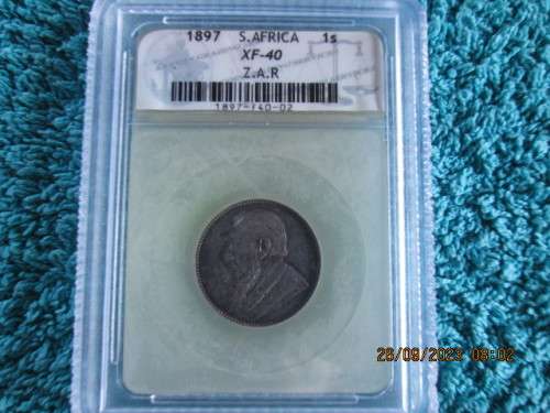 NICE COLLECTIBLE ZAR 1897 1 SHILLING SANGS GRADED XF-40