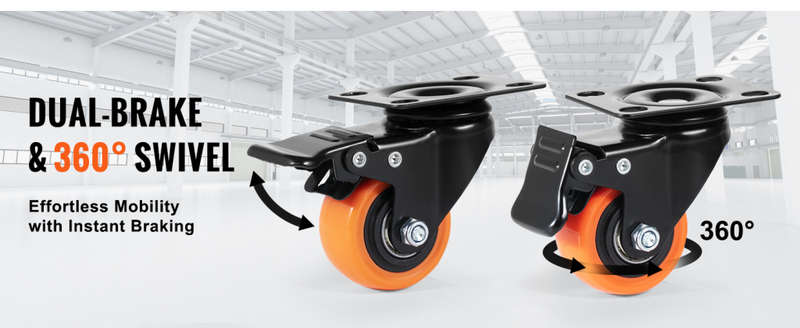 Caster Wheels, (Lockable)  50mm Swivel Plate Casters, Heavy Duty (68kg weight) For Cart, workbench