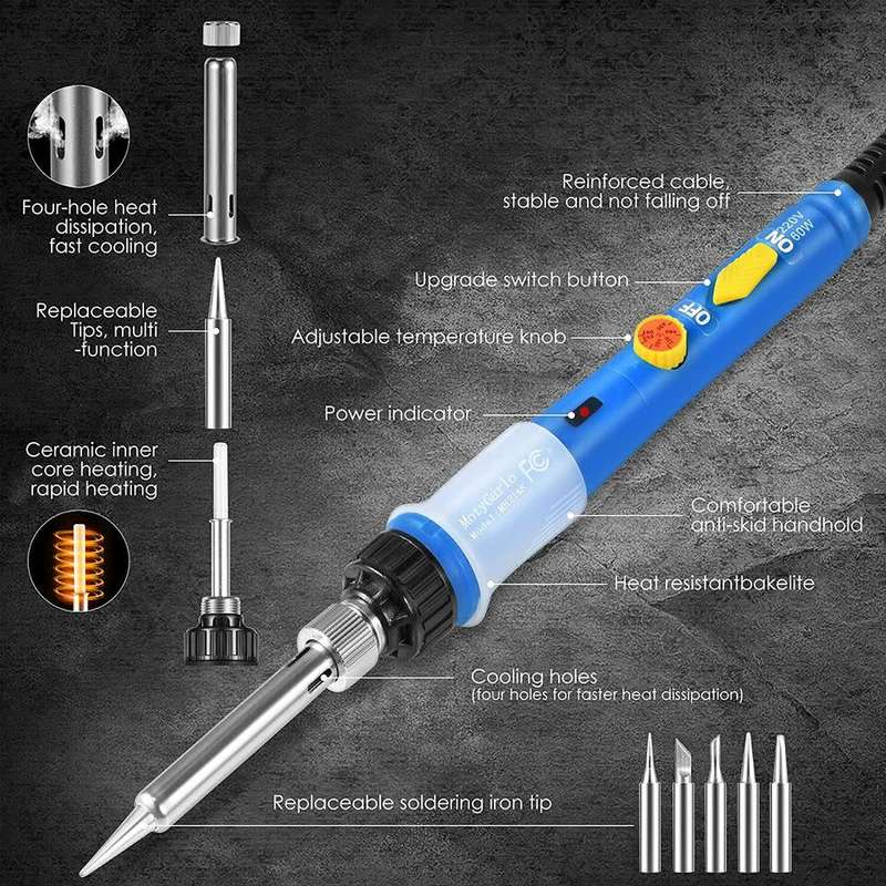 Soldering Iron Kit Electric 60W with Adjustable Temperature Welding Tool Solder Wire 15 in 1 kit