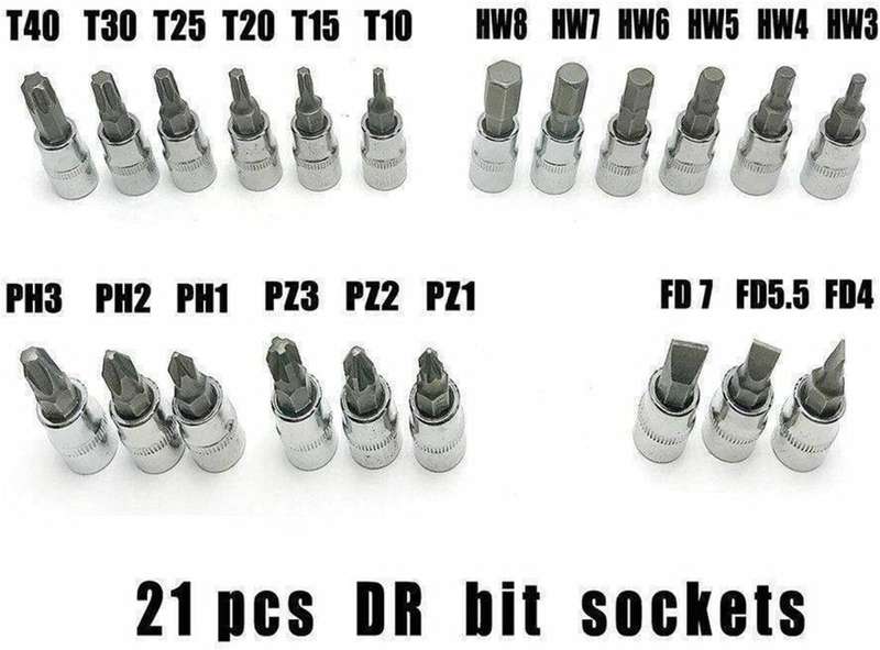 46 Pcs Drive Socket Ratchet Wrench Set with Bit Socket Set Metric and Extension Bar