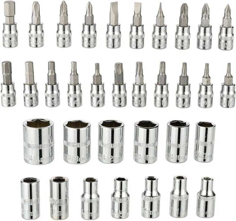 46 Pcs Drive Socket Ratchet Wrench Set with Bit Socket Set Metric and Extension Bar