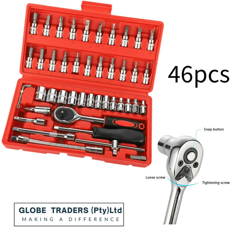 46 Pcs Drive Socket Ratchet Wrench Set with Bit Socket Set Metric and Extension Bar