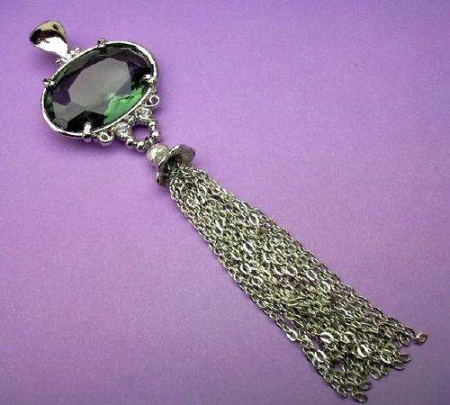 Green/Grey Rhinestone & Tassle Pendant