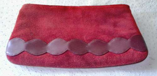 Oxblood Genuine Leather and Suede Clutch Bag