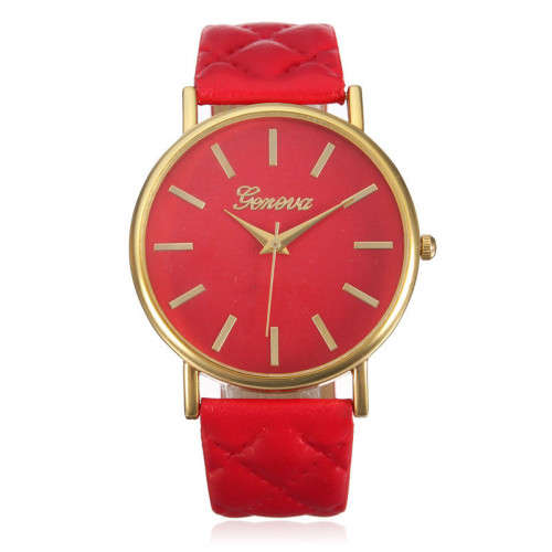 Women Casual Roman Leather Band Analog Quartz Wrist Watch (Pink, Red, Black)