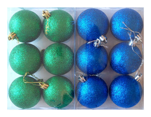 Christmas Ball decorations 2 sets of 6 balls, Green AND blue