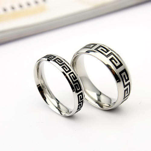 BEAUTIFUL MENS SILVER BLACK PATTERNED TITANIUM RING - SIZE 19MM