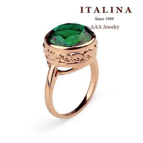Stunning Antique Stlyle Emerald Austrian Crystal Rose Gold Plated Ring - Size16mm