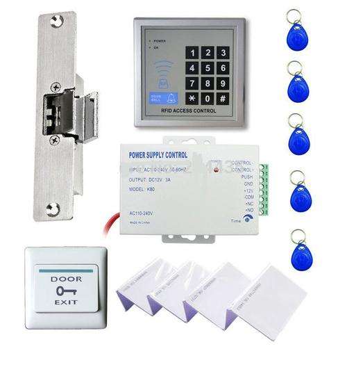 RFID Access Control System Kit Set + Strike Door Lock + ID Card Keytab + Power + Exit Button