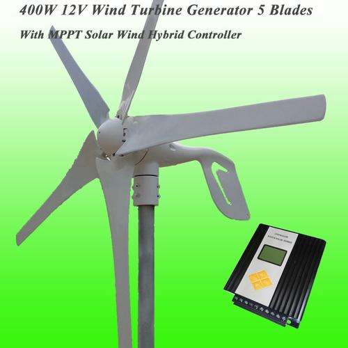 400W 12V/24V Wind Turbine Generator + Max 750W MPPT Wind/Solar Hybrid Controller