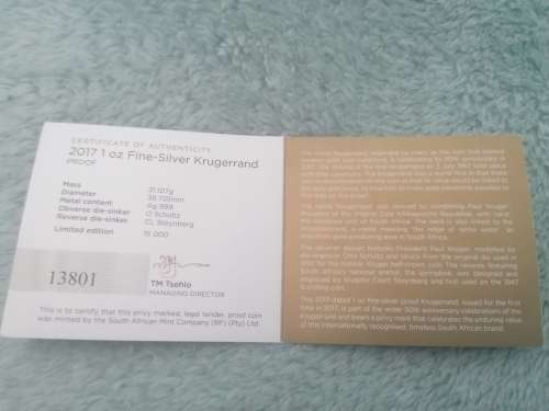 2017 KRUGERRAND 1oz Silver Proof Coin in SA Mint Box