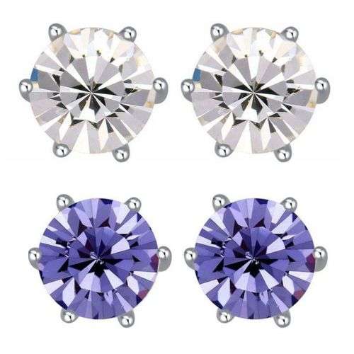 Swarovski Crystal Studs Earrings White Purple  7MM 6 Claw