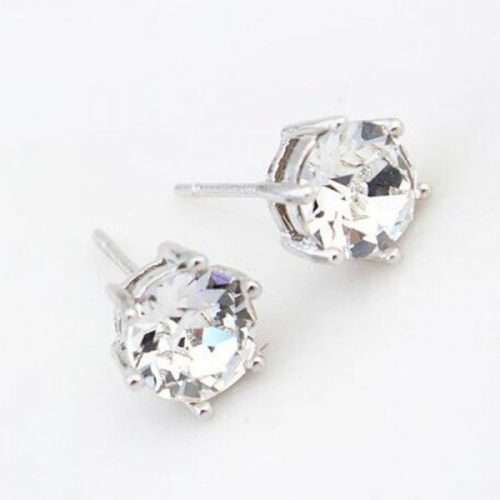 Swarovski Crystal Studs Earrings White Purple  7MM 6 Claw