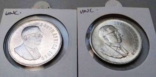 1969 RSA SILVER R1 (Afrikaans & English - Eben Donges) (Uncirculated) (BID PER COIN TO TAKE BOTH)