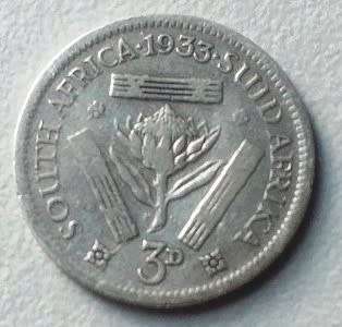 1933 South Africa Threepence ("union tickey") - EXCELLENT DETAILS!! - 80% SILVER
