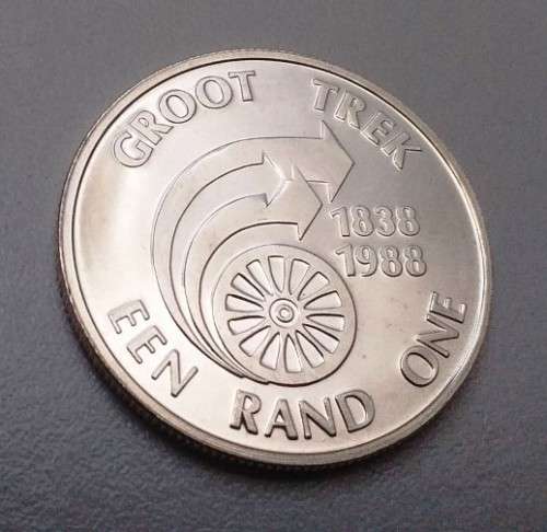 1988 R1 - 150 year GROOT TREK anniversary coin - 15 gram (80% SILVER) - UNC in SA MINT BOX