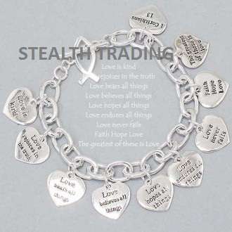 1 CORINTHIANS 13 - TOGGLE CLASP HEART CHARM BRACELET