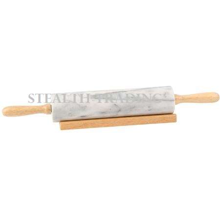 ROLLING PIN MARBLE ON WOODEN STAND