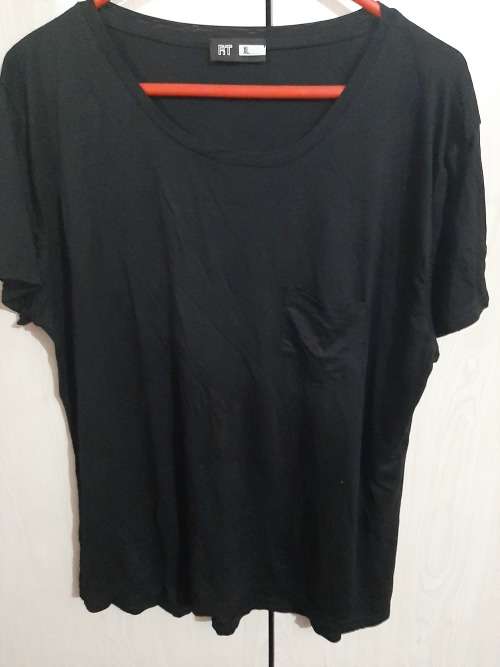 Black ladies T shirt with pocket Size Large