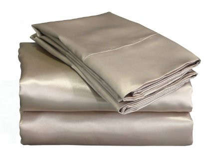 CHAMPAGNE COLOR SATIN BED SHEET QUEEN SIZE 4 PIECES