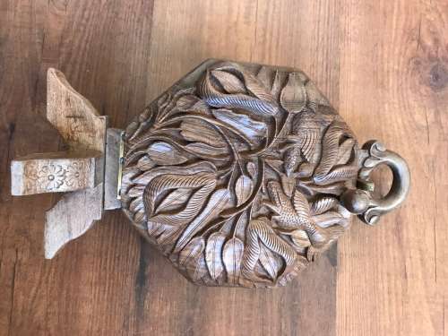 Antique Folding Carved Teak Wood Desert 3 Tray Server