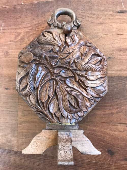 Antique Folding Carved Teak Wood Desert 3 Tray Server