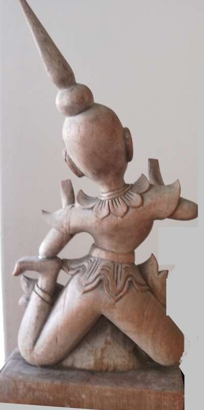 Wooden Thai Buddha Statue Nang Teap Apsorn Figurine Dancing Statue. Measurement 94 cm height