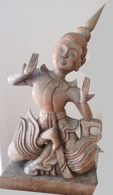 Wooden Thai Buddha Statue Nang Teap Apsorn Figurine Dancing Statue. Measurement 94 cm height