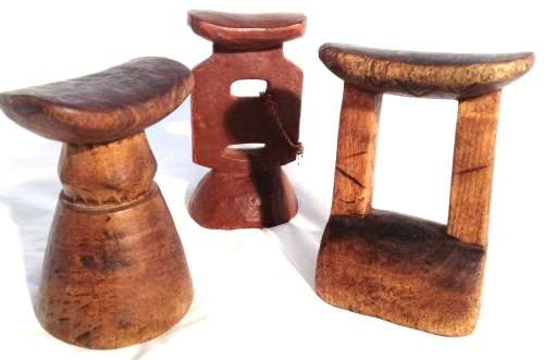 Collection of 3 Miniature African Head rests. Beautiful decorative item