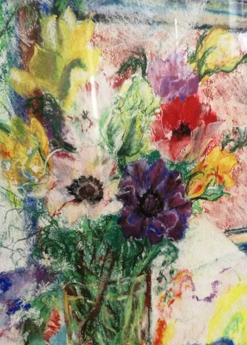 Beautiful floral Still life with window pastel signed H Gordon "88"(Framed - Silver gilt)
