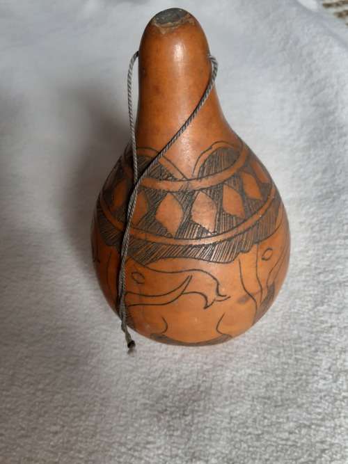 Vintage African handcrafted elephant designed musical calabash