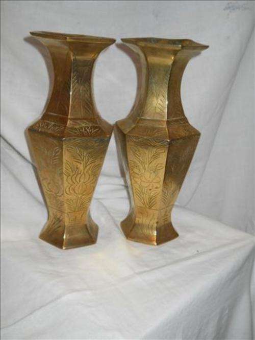 19th Century Pair Brass Chinese vases (marking chinese on base)