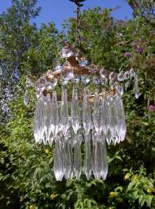 Vintage French Two Tier Waterfall Crystals Chandelier