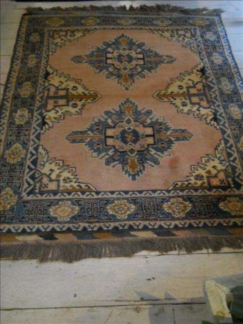 Persian Carpet - salmon pink, blue and black  length 157 width 110cm