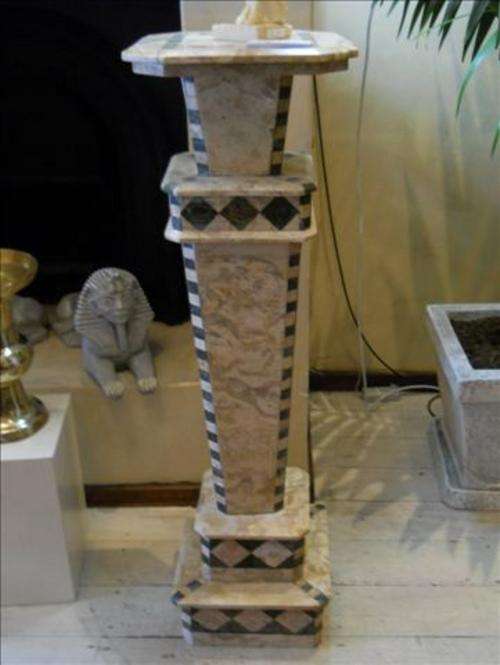Stunning Italian Marble Plinth - cream with Green Marble checks